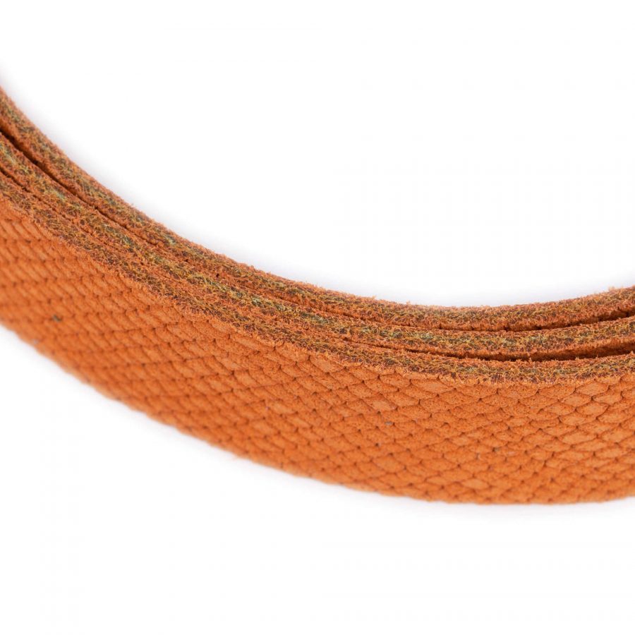 orange snakeskin suede embossed belt with gold buckle 7