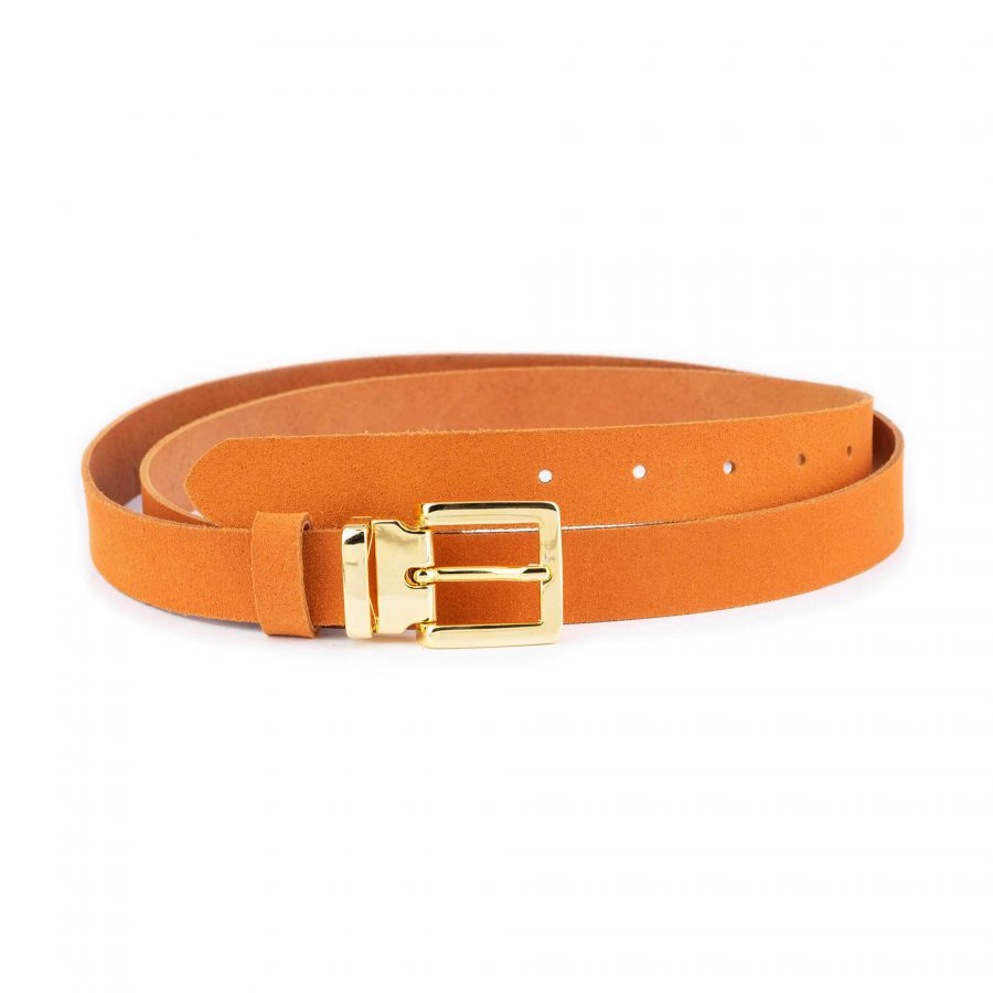 orange suede belt with gold buckle 1 ORASUE25GOLLDR