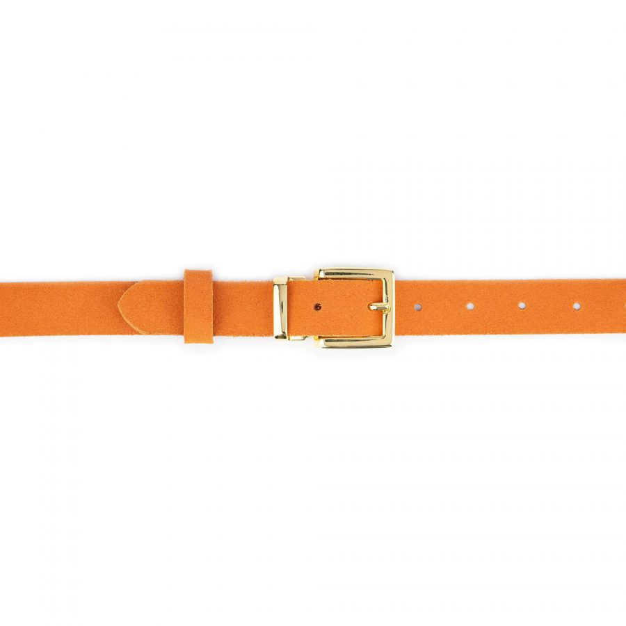 orange suede belt with gold buckle 2