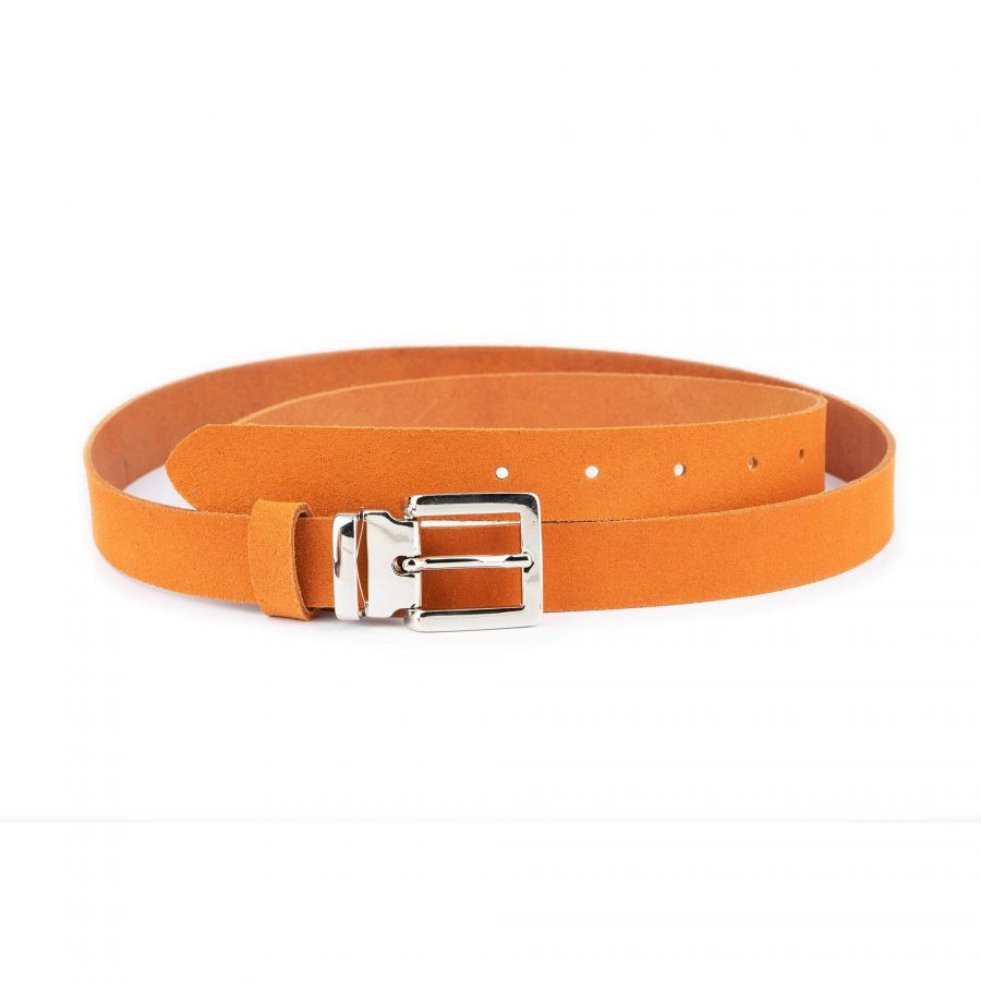orange suede belt with silver buckle 1 ORASUE25SILLDR
