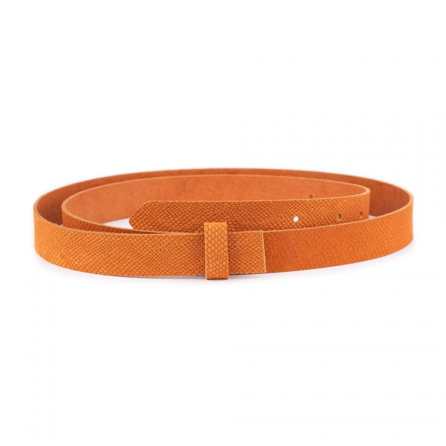 orange suede snake emboss belt strap without buckle 1 ORASNA25LDR