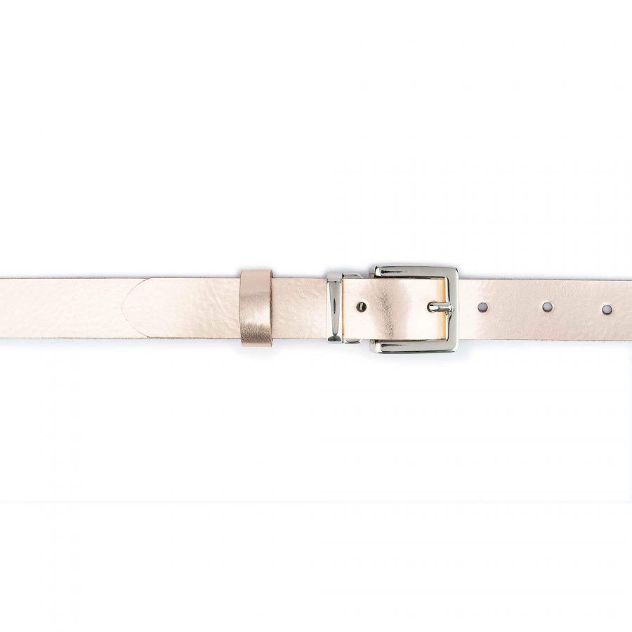 rose gold metallic leather belt with silver buckle 2