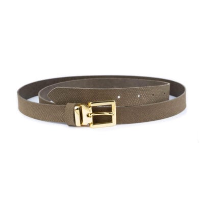 snake emboss khaki green suede leather belt with gold buckle 1 KHASNA25GOLLDR