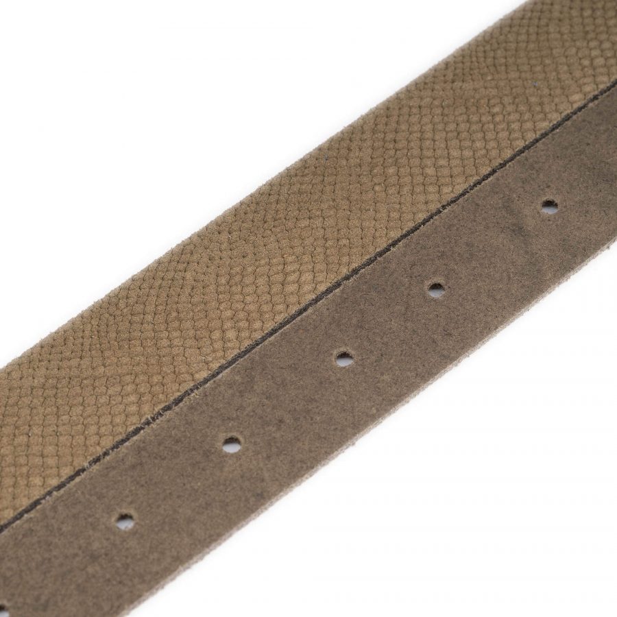 snake emboss khaki green suede leather belt with gold buckle 4