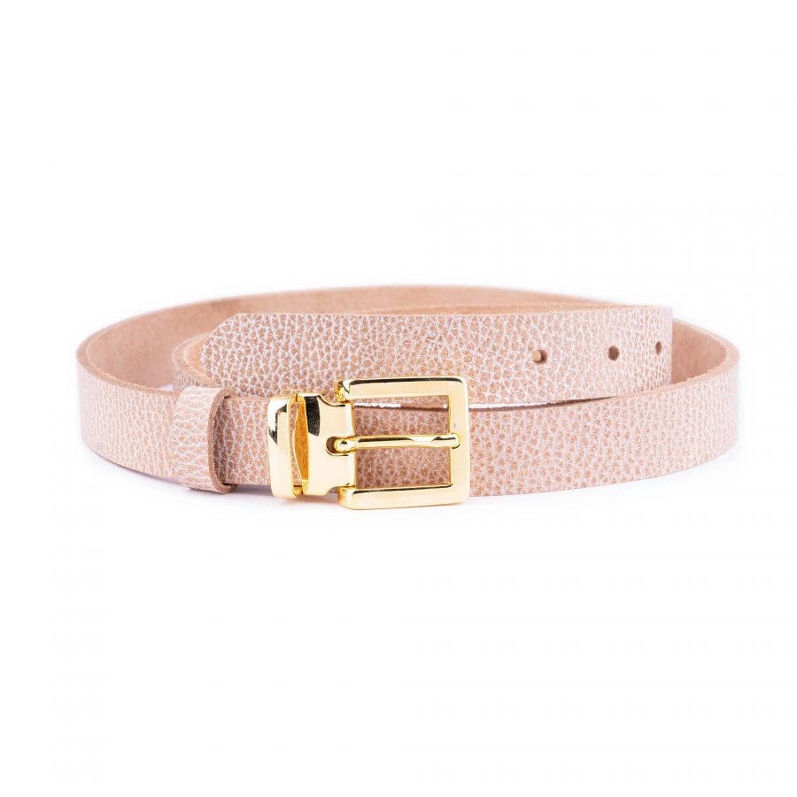 womens beige belt with gold buckle full grain leather 1 BEIPEB25GOLLDR