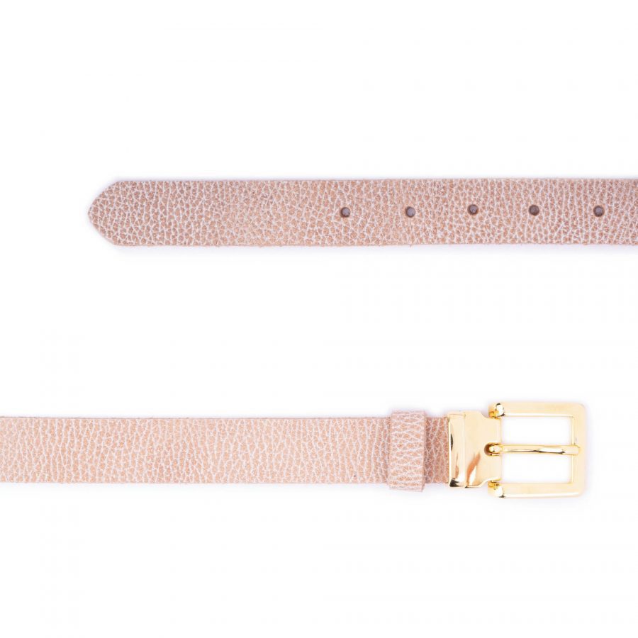 womens beige belt with gold buckle full grain leather 2