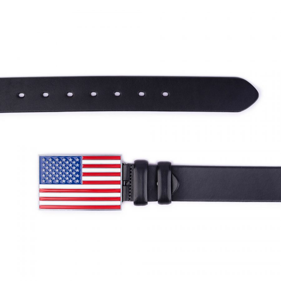 American Flag Leather Belt Thick Black Calfskin 2