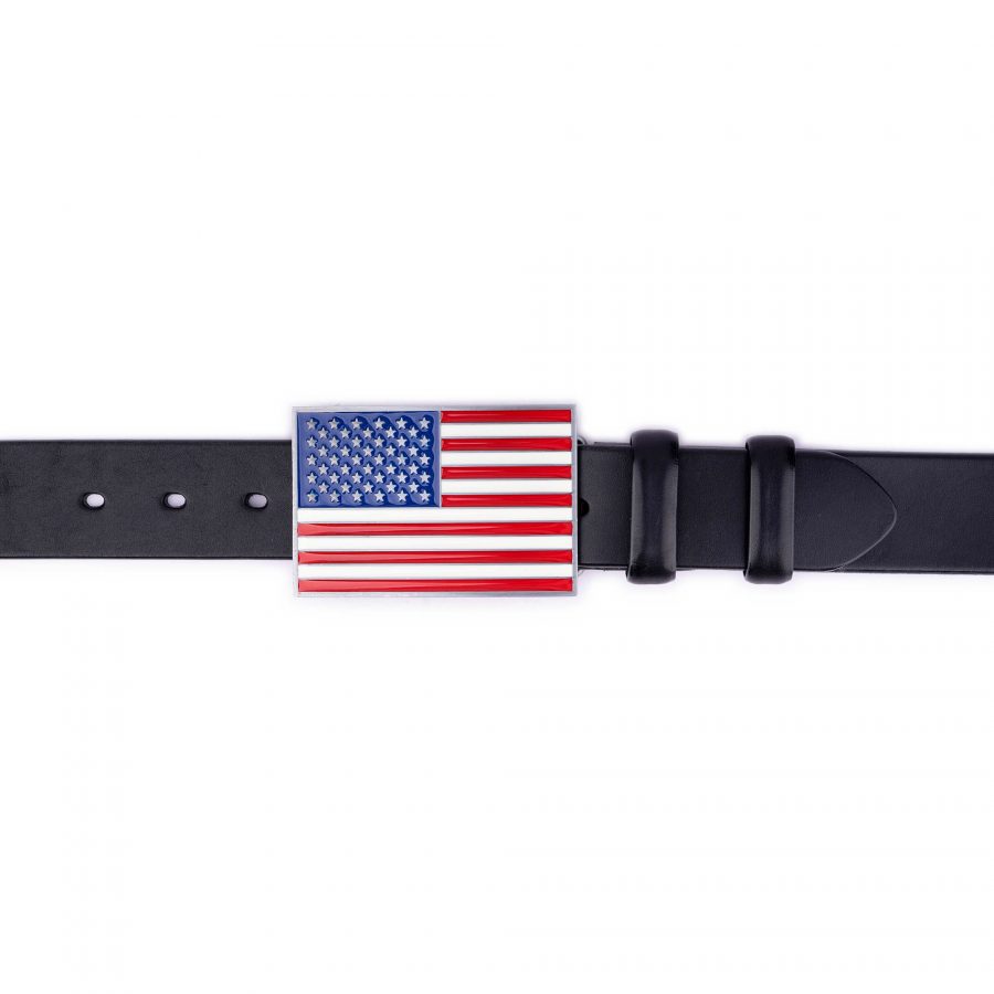 American Flag Leather Belt Thick Black Calfskin 3