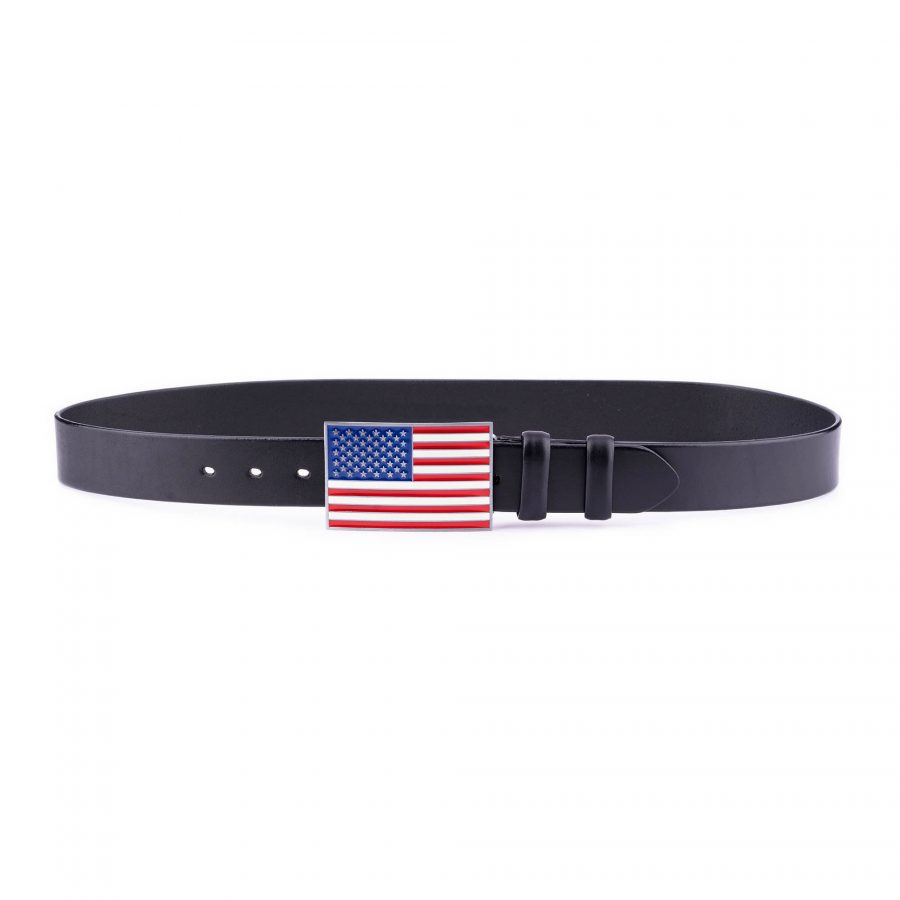 American Flag Leather Belt Thick Black Calfskin 6