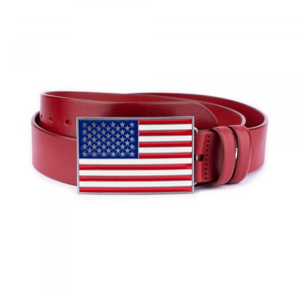 American Flag Leather Belt Thick Red Calfskin 1 28 40 USARED4019FLAAML USD55