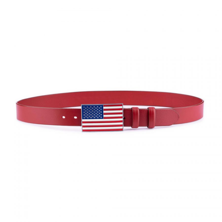 American Flag Leather Belt Thick Red Calfskin 2