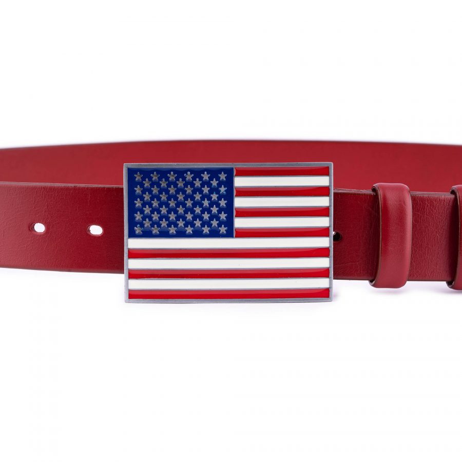 American Flag Leather Belt Thick Red Calfskin 3