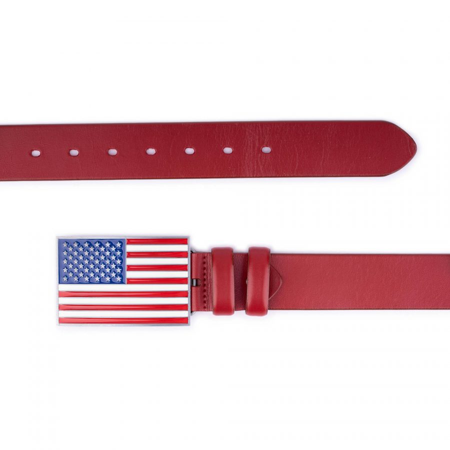 American Flag Leather Belt Thick Red Calfskin 4