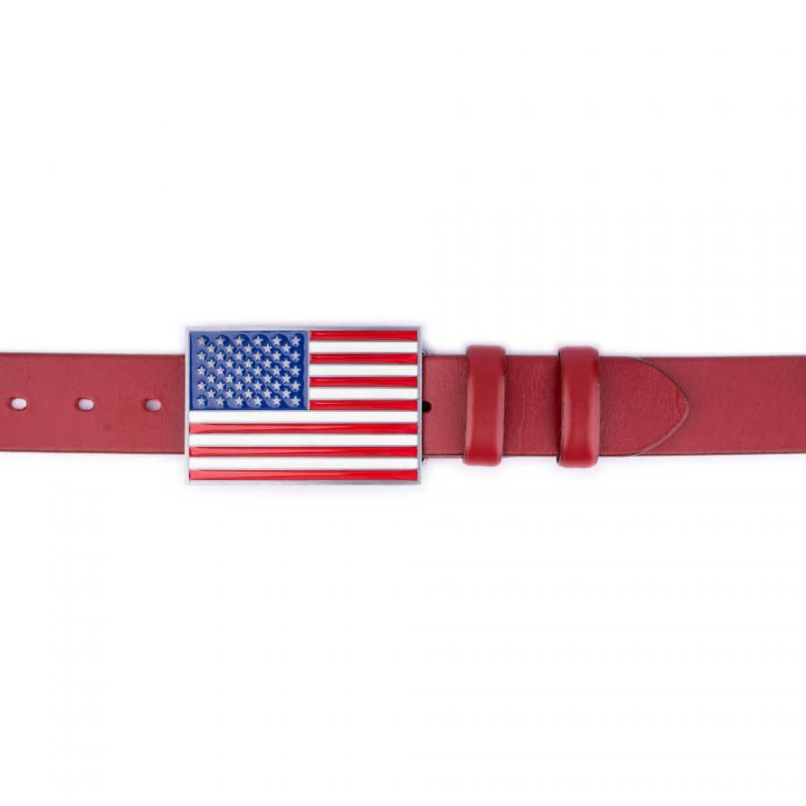 American Flag Leather Belt Thick Red Calfskin 5