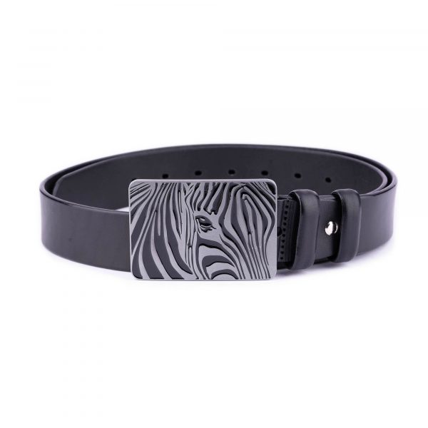 Zebra Buckle Belt Thick Black Full Grain Leather 1 28 40 ZEBPLQ4011BLAAML