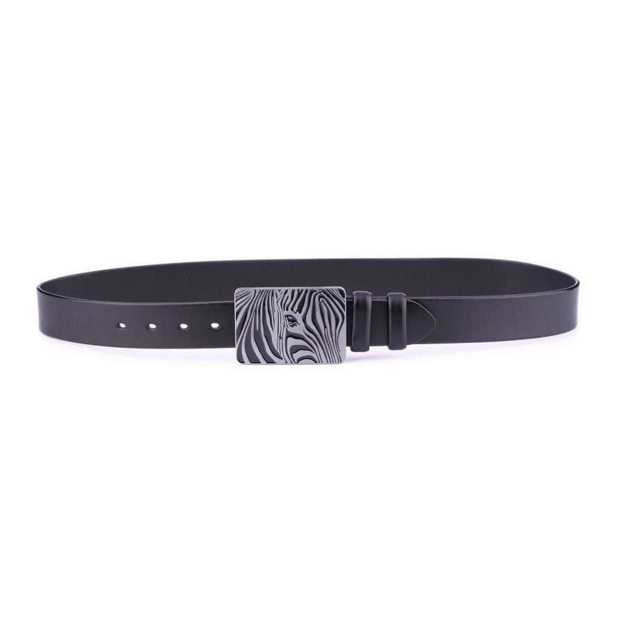 Zebra Buckle Belt Thick Black Full Grain Leather 2