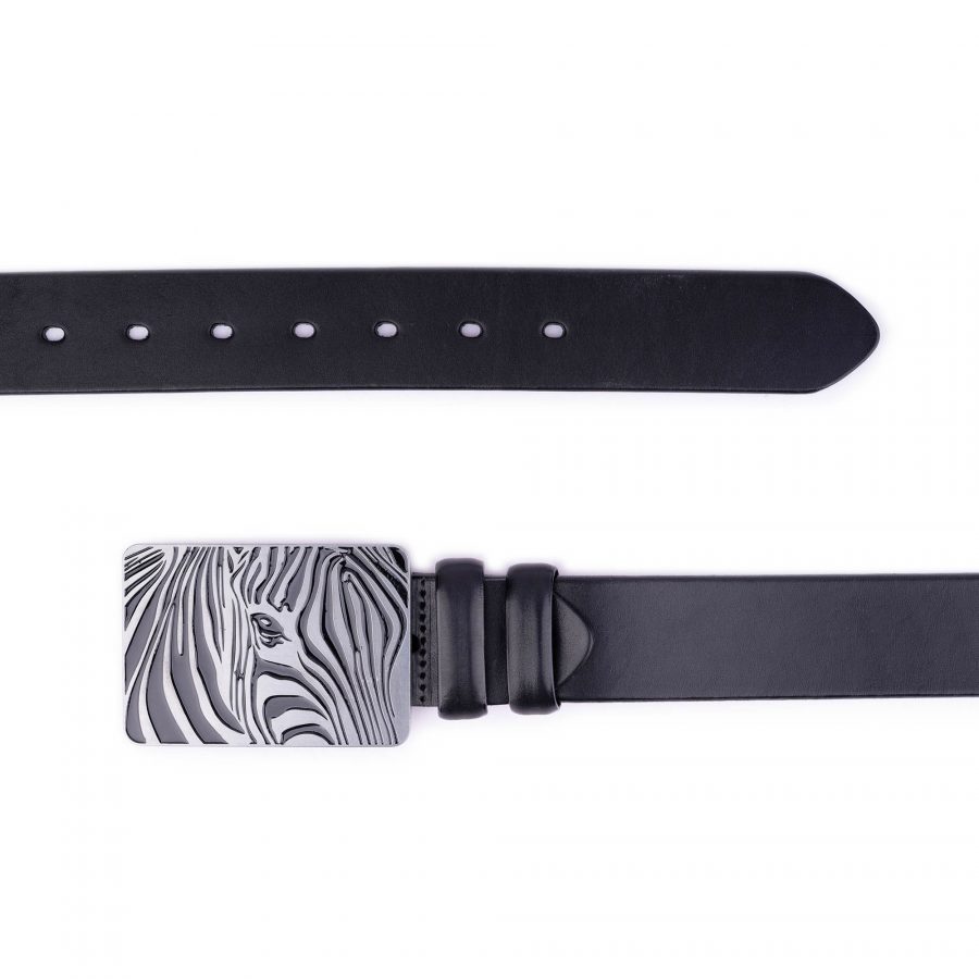 Zebra Buckle Belt Thick Black Full Grain Leather 3