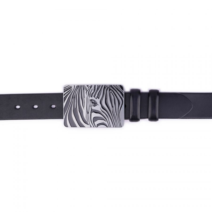 Zebra Buckle Belt Thick Black Full Grain Leather 4