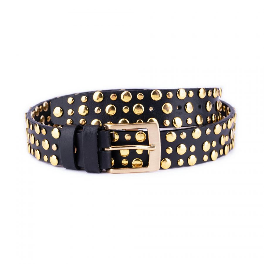 black gold studded belt golden buckle black leather 1 STUGOL35BLAFLG 199USD