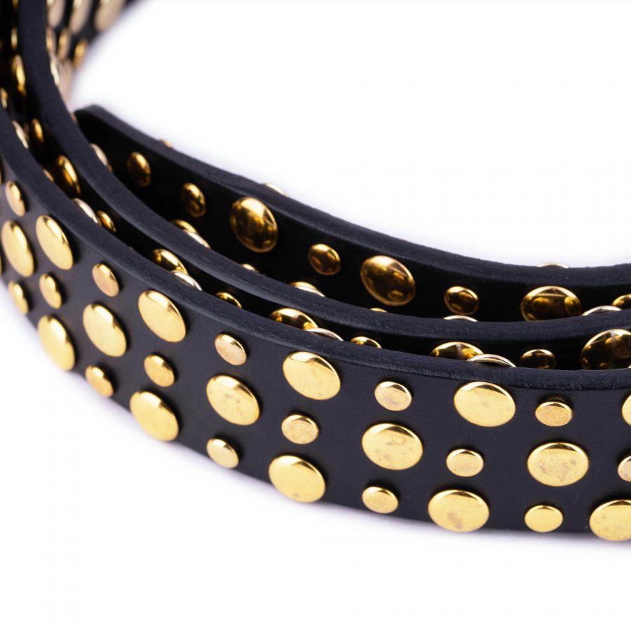 black gold studded belt golden buckle black leather 10