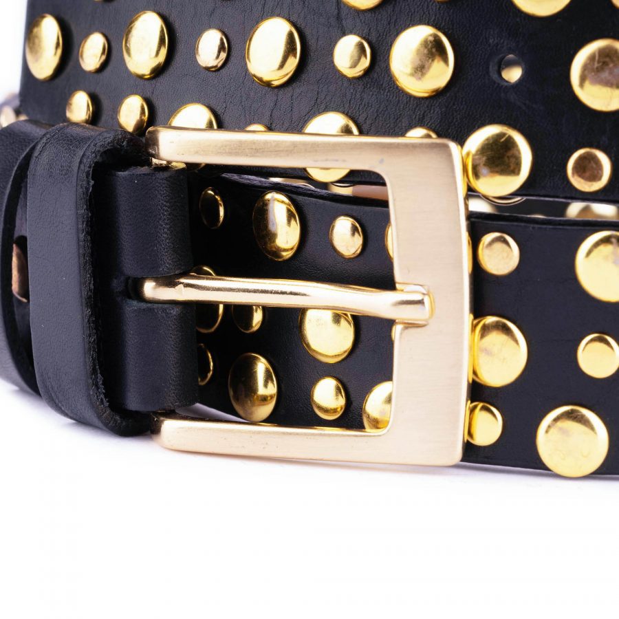 black gold studded belt golden buckle black leather 2