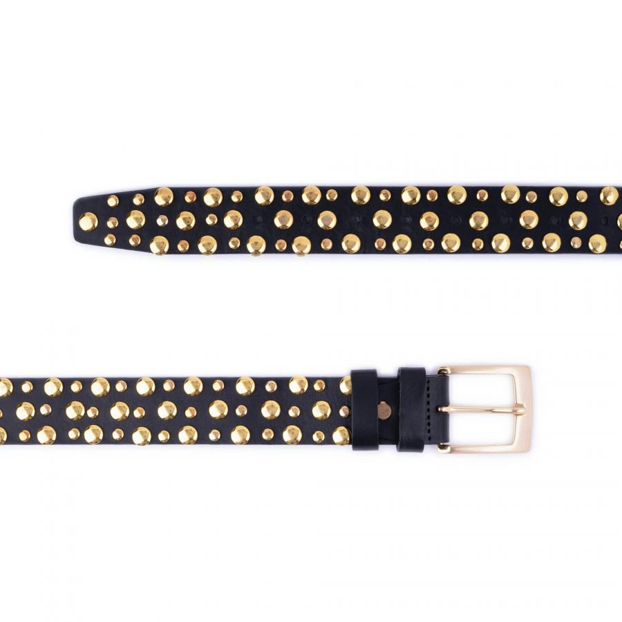 black gold studded belt golden buckle black leather 4