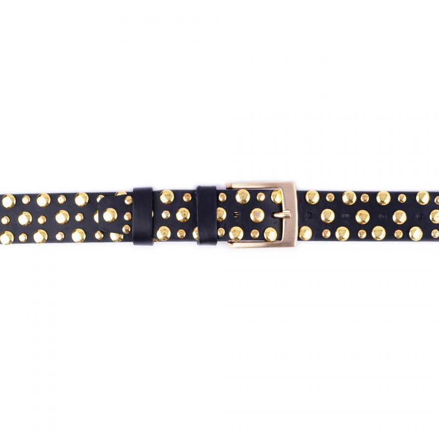 black gold studded belt golden buckle black leather 5