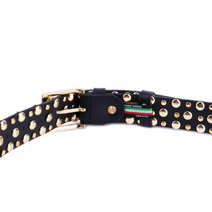 black gold studded belt golden buckle black leather 7