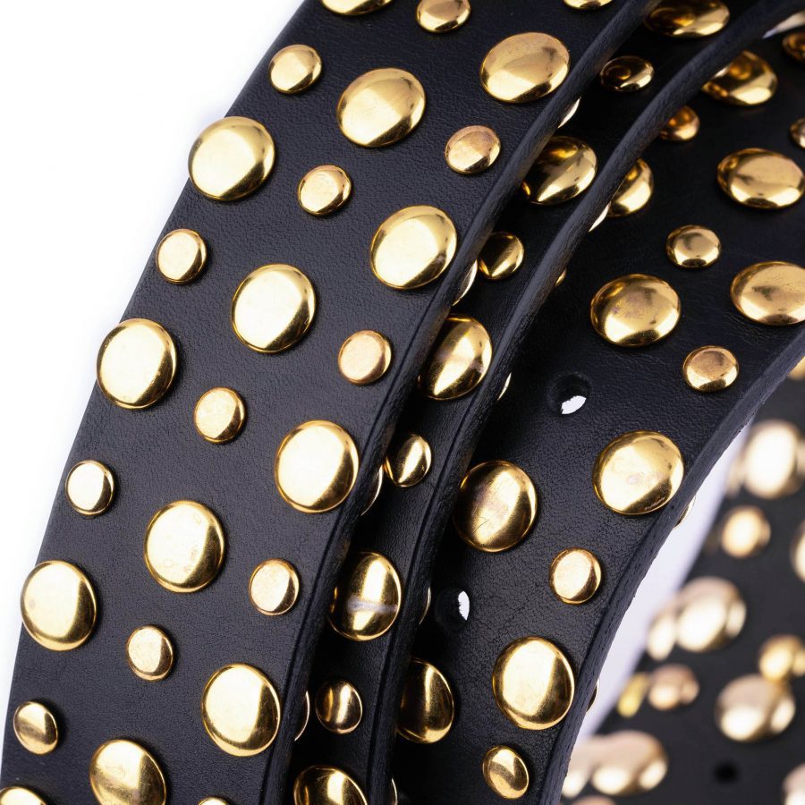 black gold studded belt golden buckle black leather 9