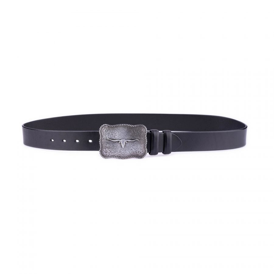 black mens western belt with silver longhorn buckle 2