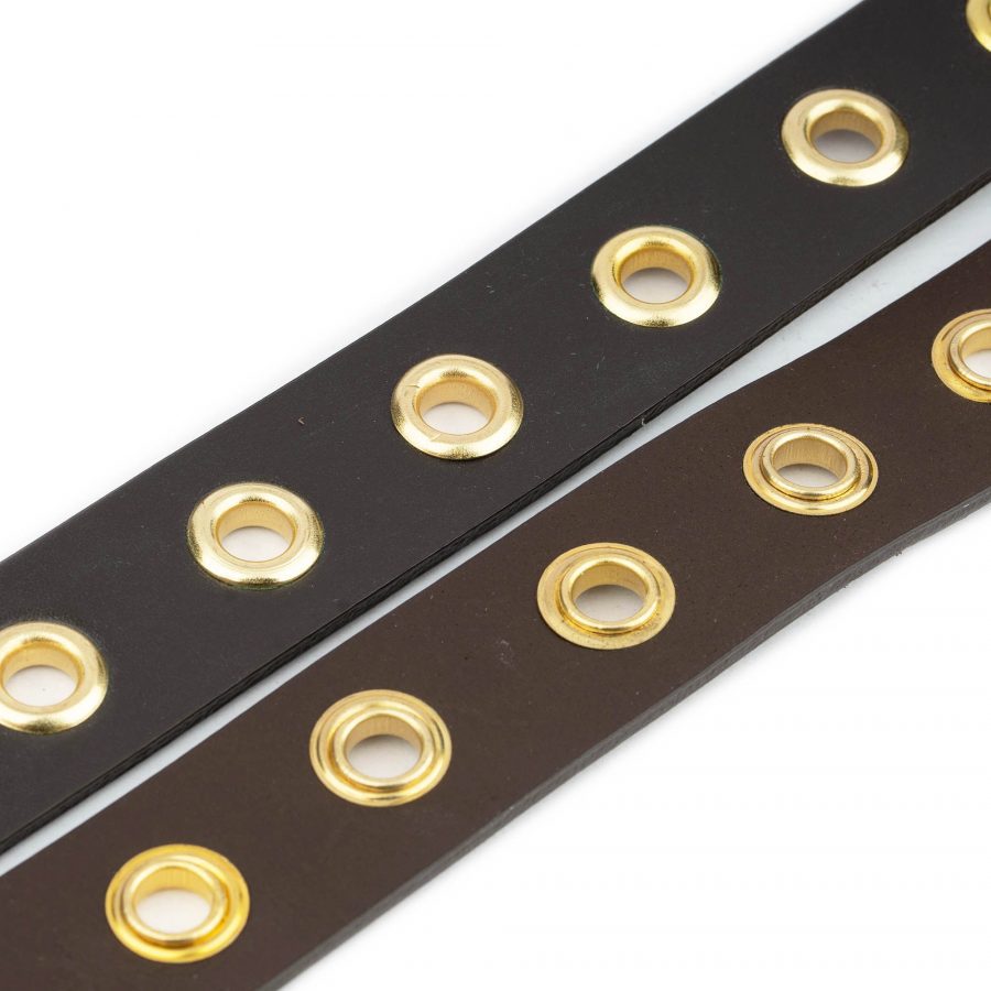 brown Leather gold Eyelet Belt 6