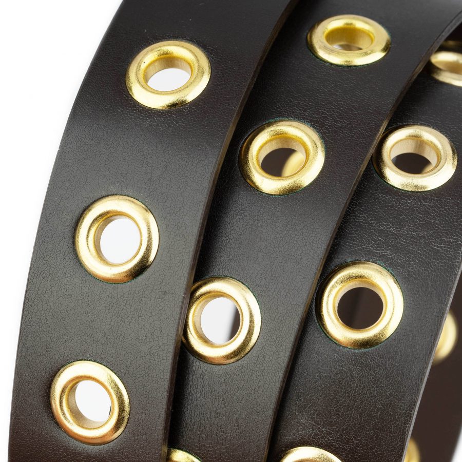 brown Leather gold Eyelet Belt 7