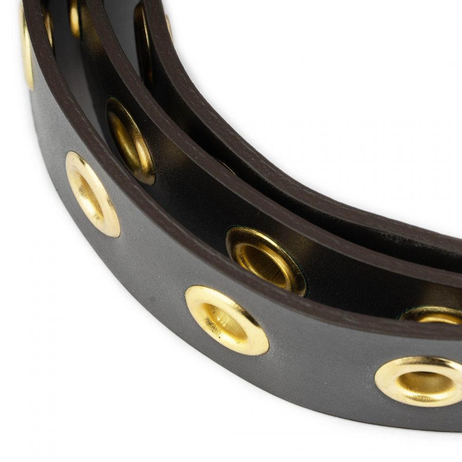 brown Leather gold Eyelet Belt 8