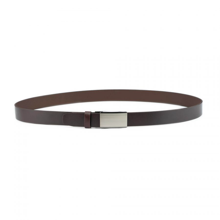 brown leather holeless belt silent ratchet buckle 2