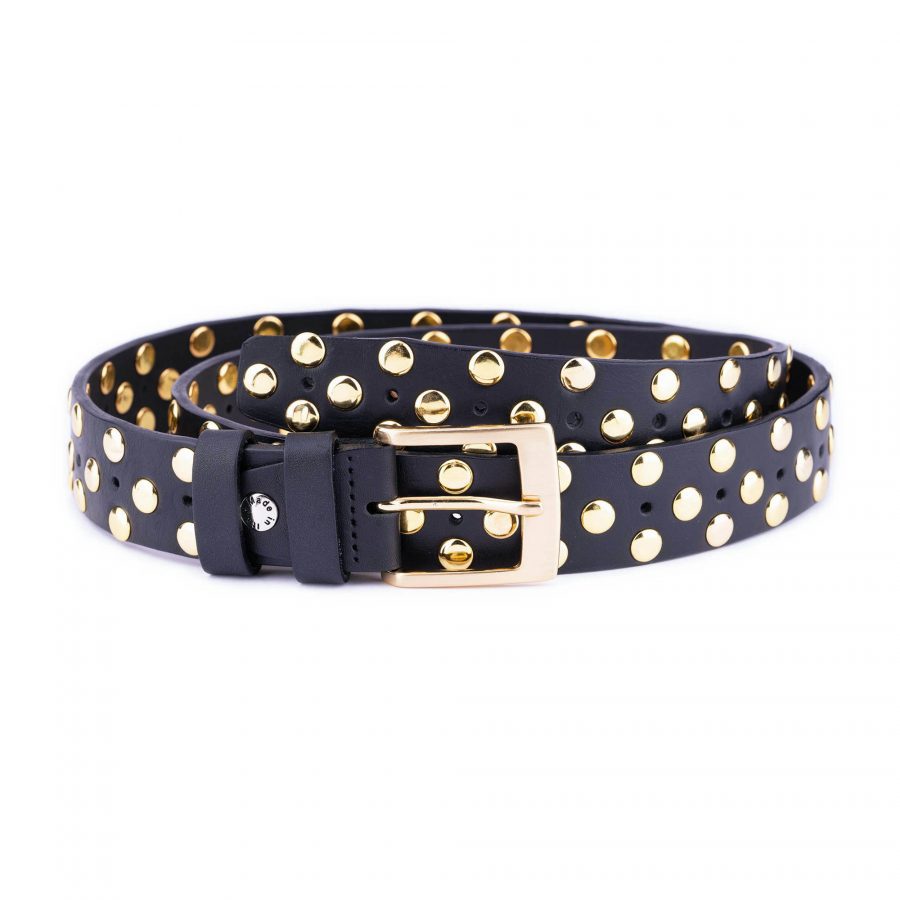 gold studded belt with golden buckle black leather 1 STUGLD35BLAFLG 159USD