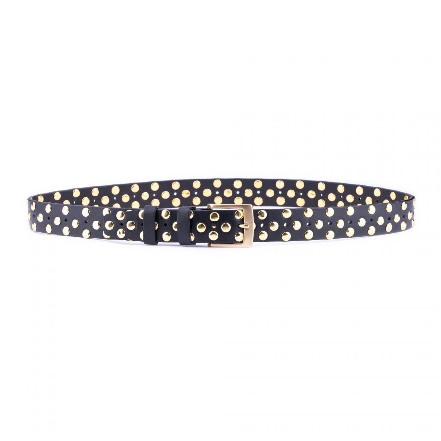 gold studded belt with golden buckle black leather 2