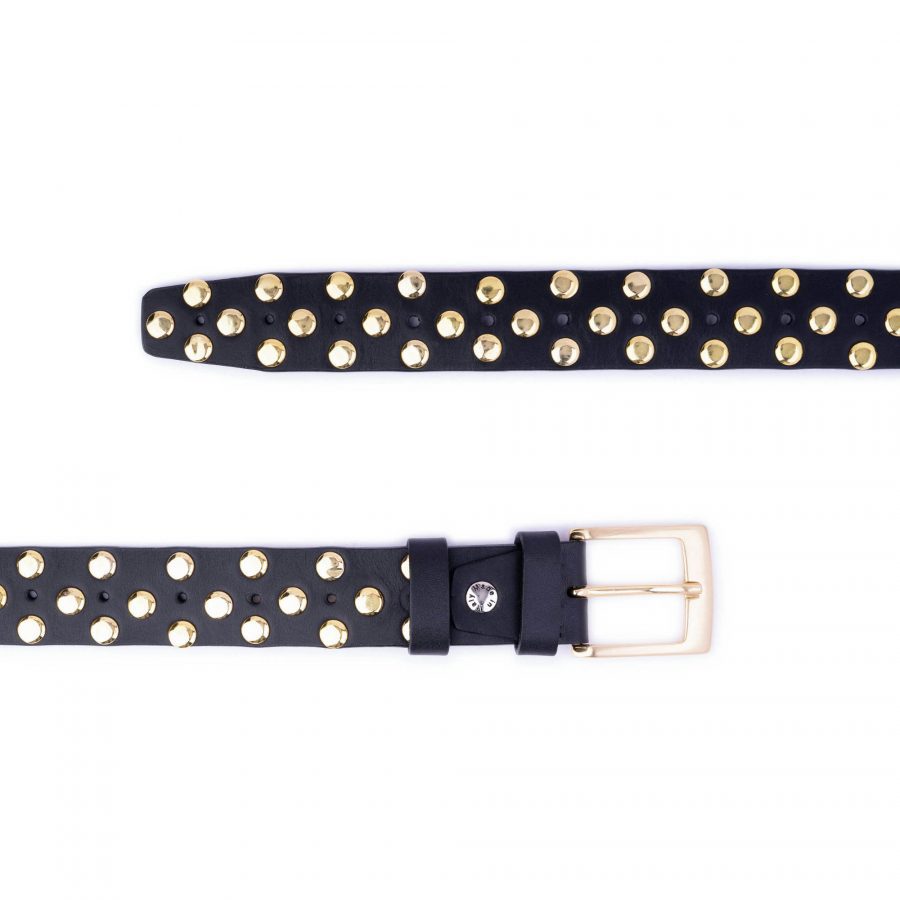 gold studded belt with golden buckle black leather 3