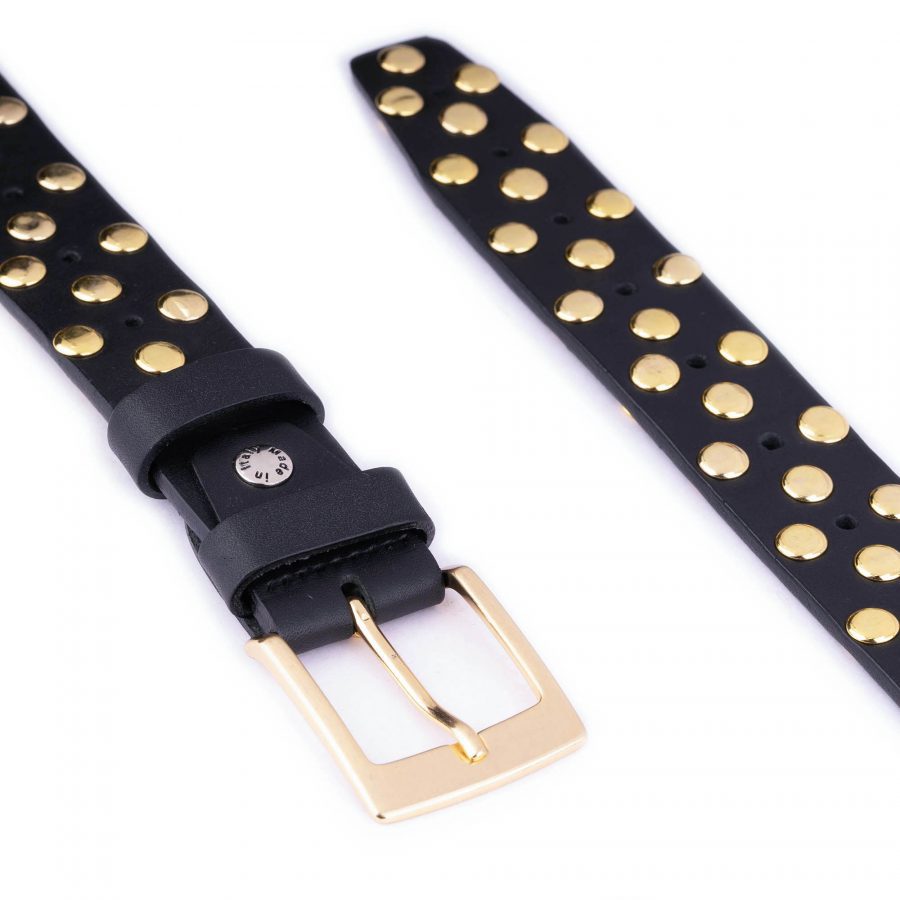 gold studded belt with golden buckle black leather 4