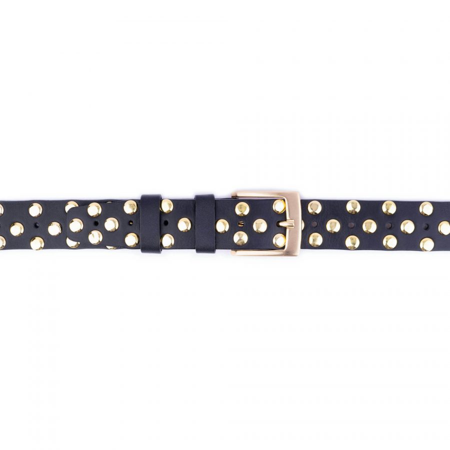 gold studded belt with golden buckle black leather 5