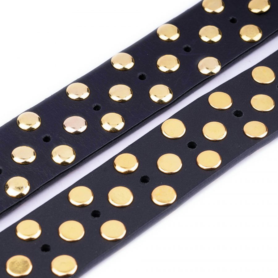 gold studded belt with golden buckle black leather 7