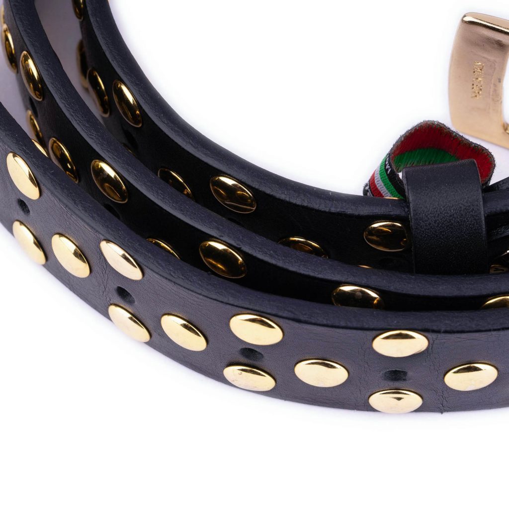 Buy Gold Studded Belt With Golden Buckle - Black Leather ...