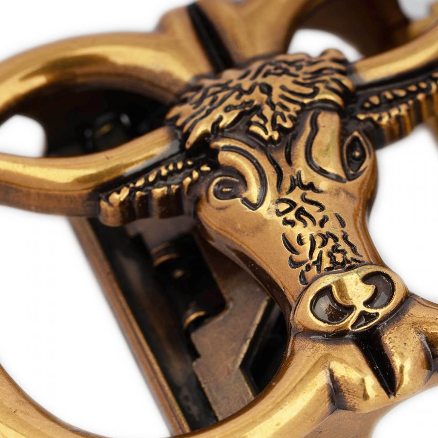 longhorn racthet belt buckle mens dark gold 3
