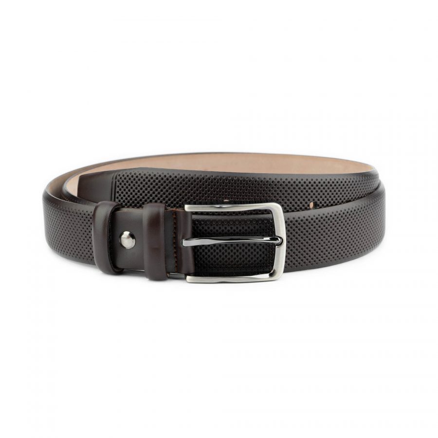 luxury mens dark brown belt perforated leather 1 PEFBRO35BELMDS 85USD