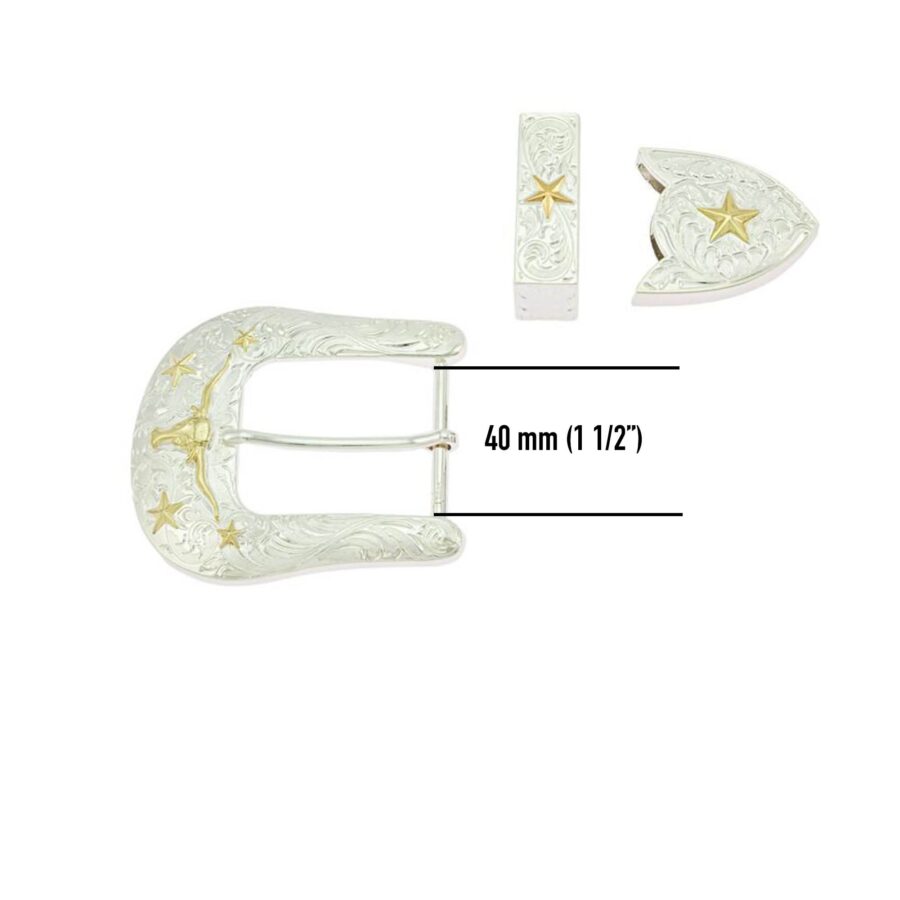 silver gold western longhorn belt buckle 3 pice set 2