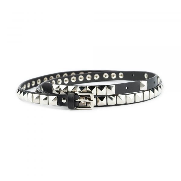 silver pyramid studded belt black leather 1 PYRSLV15BLAFLG 145USD