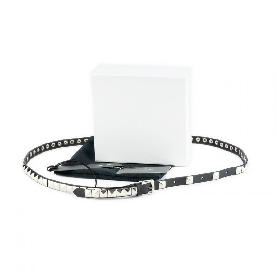 silver pyramid studded belt with gift box 2