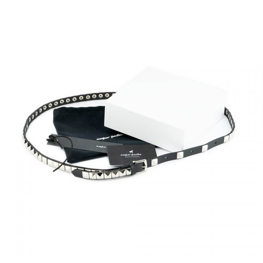 silver pyramid studded belt with gift box 3