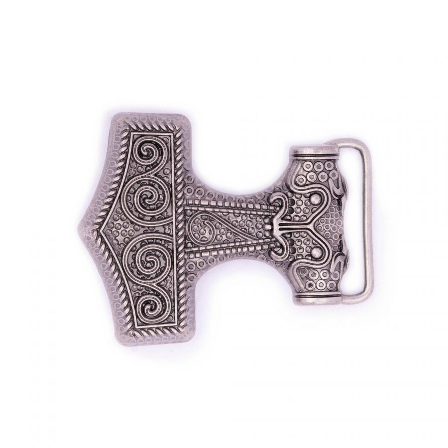 thors hammer belt buckle medieval silver metal 3