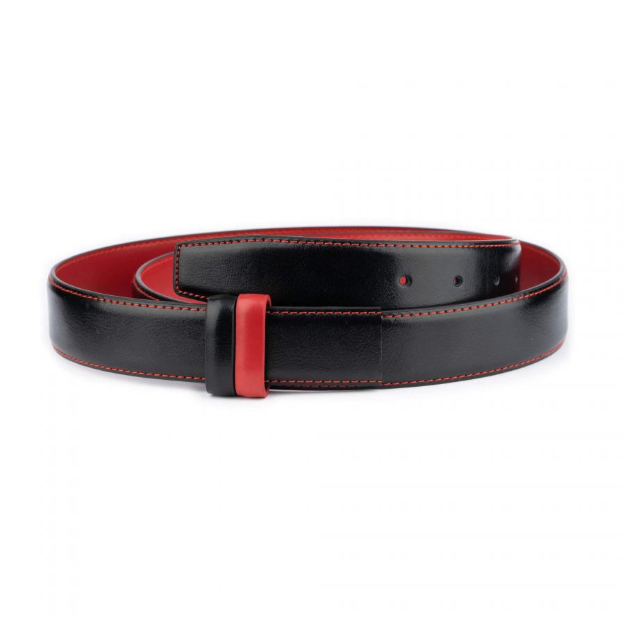 black leather strap for belt red stitching 1 28 42 usd29 Greg REDSTI35BLACUT 1