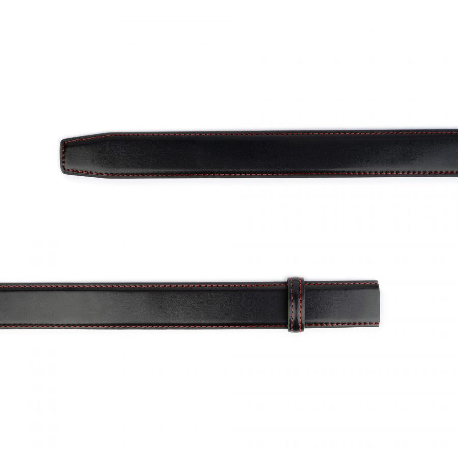 black vegan ratchet leather belt strap red stitch 2